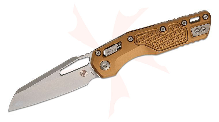 Microtech 210-10FRTA MSI RAM-LOK Manual Folding Knife 3.88 inch Bohler M390MK Stonewashed Modified Sheepsfoot Plain Blade, Tan Frag Aluminum Handles