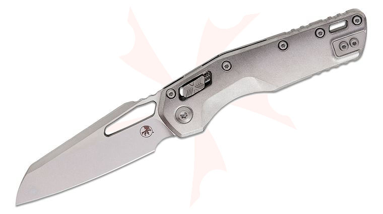 Microtech 210-10MS1 Marfione Select MSI RAM-LOK Manual Folding Knife 3.88 inch Bohler M390MK Stonewashed Modified Sheepsfoot Plain Blade and Slab Titanium Handles, Bronze Titanium Accents