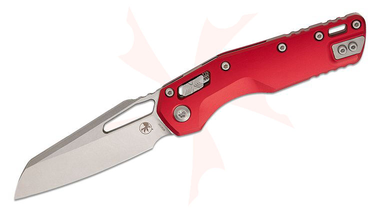 Microtech 210-10RD MSI RAM-LOK Manual Folding Knife 3.88 inch Bohler M390MK Stonewashed Modified Sheepsfoot Plain Blade, Red Slab Aluminum Handles