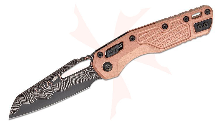 Microtech 210-16FRMS1 Marfione Select MSI RAM-LOK Manual Folding Knife 3.88 inch Baker Forge CopperMai Damascus Modified Sheepsfoot Plain Blade, Stonewashed Frag Copper Handles, Bronze Titanium Accents