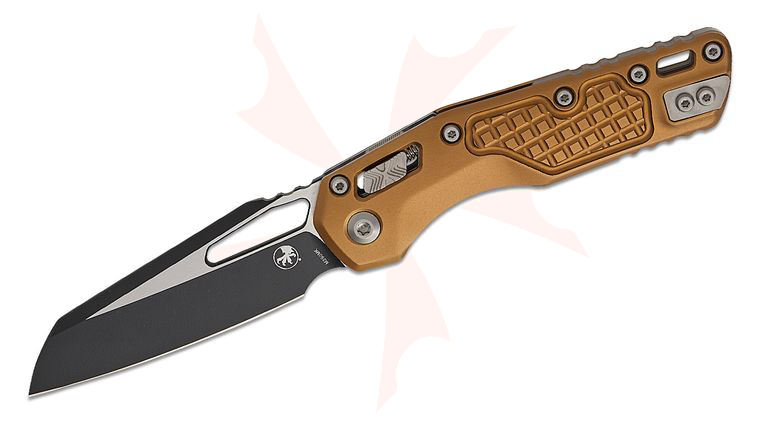 Microtech 210-1FRTA MSI RAM-LOK Manual Folding Knife 3.88 inch Bohler M390MK Black Modified Sheepsfoot Plain Blade, Tan Frag Aluminum Handles