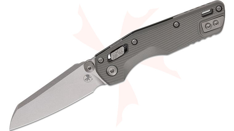 Microtech 210M-10FLNC MSI Mini RAM-LOK Manual Folding Knife 3.19 inch M390MK Stonewashed Modified Sheepsfoot Plain Blade, Natural Clear Fluted Aluminum Handles, Reversible Deep Carry Clip