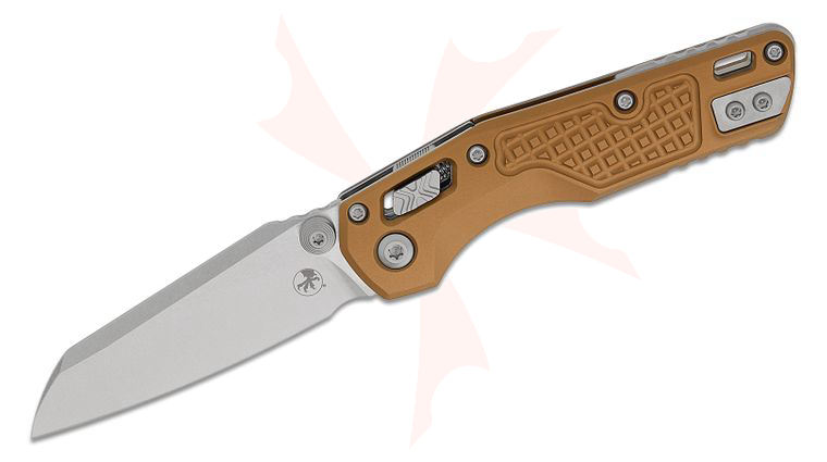 Microtech 210M-10FRTA MSI Mini RAM-LOK Manual Folding Knife 3.19 inch M390MK Stonewashed Modified Sheepsfoot Plain Blade, Tan Frag Aluminum Handles, Reversible Deep Carry Clip