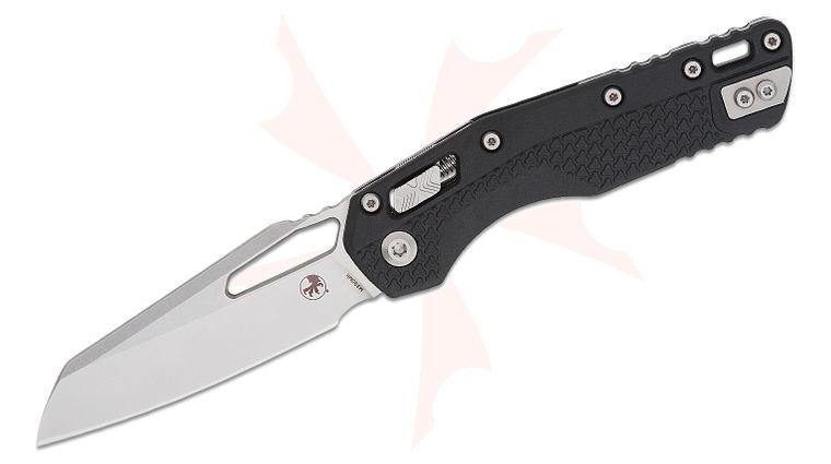 Microtech 210T-10PMBK MSI RAM-LOK Manual Folding Knife 3.88 inch Bohler M390MK Stonewashed Modified Sheepsfoot Plain Blade, Black Injection Molded Polymer Handles