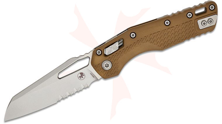 Microtech MSI RAM-LOK Manual Folding Knife 3.88 inch Bohler M390MK Stonewashed Modified Sheepsfoot Combo Blade, Dark Earth Injection Molded Polymer Handles