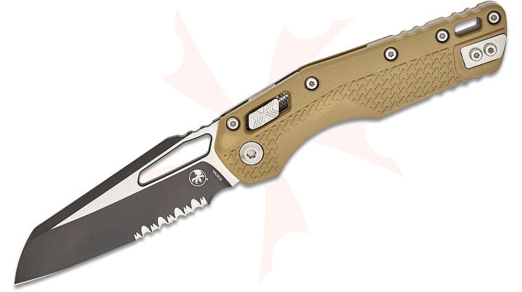 Microtech 210T-2PMOD MSI RAM-LOK Manual Folding Knife 3.88 inch Bohler M390MK Black Modified Sheepsfoot Combo Blade, OD Green Injection Molded Polymer Handles