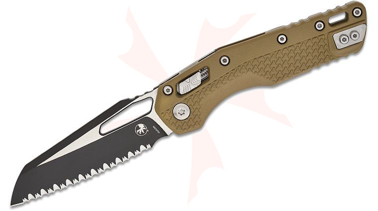 Microtech 210T-3PMOD MSI RAM-LOK Manual Folding Knife 3.88 inch Bohler M390MK Black Modified Sheepsfoot Serrated Blade, OD Green Injection Molded Polymer Handles