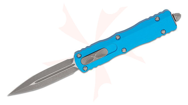 Microtech 225-10APBL Dirac AUTO OTF Knife 2.92 inch Apocalyptic Double Edge Dagger Blade, Blue Aluminum Handles