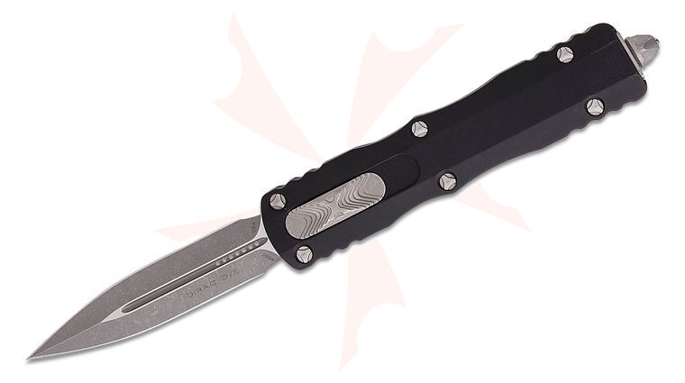 Microtech 225-10AP Dirac AUTO OTF Knife 2.92 inch Apocalyptic Double Edge Dagger Blade, Black Aluminum Handles