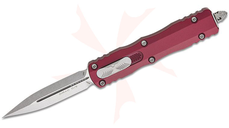 Microtech 225-10MR Dirac AUTO OTF Knife 2.92 inch Stonewashed Double Edge Dagger Blade, Merlot Aluminum Handles