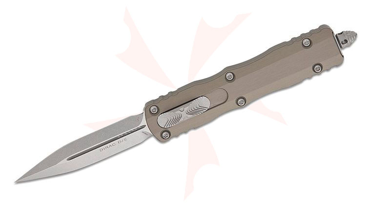 Microtech 225-10NC Dirac AUTO OTF Knife 2.92 inch Stonewashed Double Edge Dagger Blade, Natural Clear Aluminum Handles