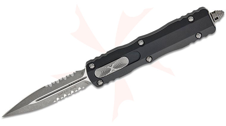 Microtech 225-11AP Dirac AUTO OTF Knife 2.92 inch Apocalyptic Double Combo Edge Dagger Blade, Black Aluminum Handles