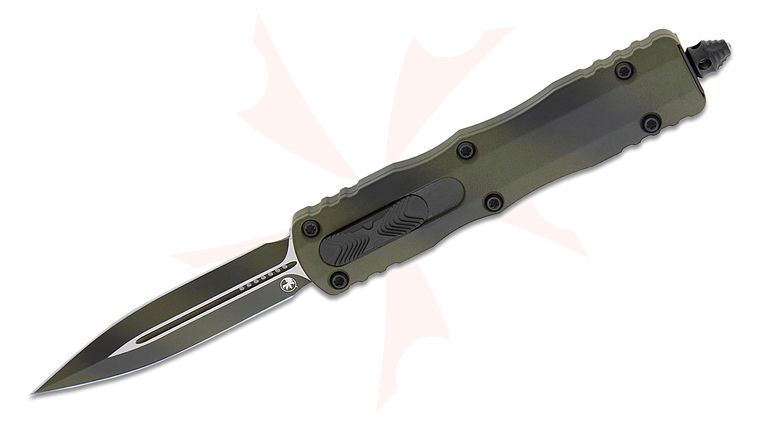 Microtech 225-1ODWPS Signature Series Dirac AUTO OTF Knife 2.92 inch OD Green War Paint Double Edge Dagger Blade and Aluminum Handles
