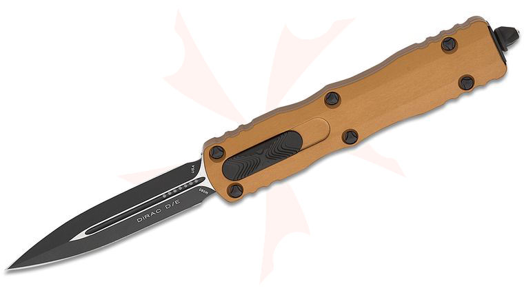 Microtech 225-1TA Dirac AUTO OTF Knife 2.92 inch Black Double Edge Dagger Blade, Tan Aluminum Handles