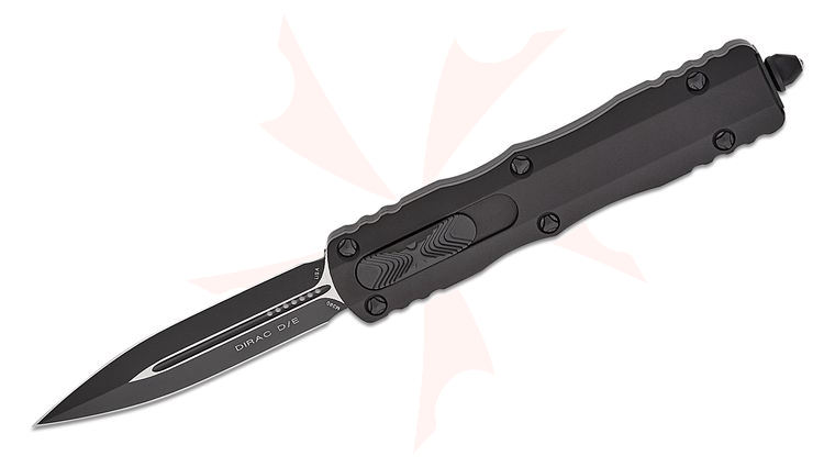 Microtech 225-1T Dirac Tactical AUTO OTF Knife 2.92 inch Black Double Edge Dagger Blade, Black Aluminum Handles