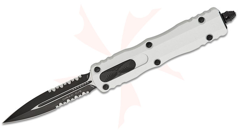 Microtech 225-2CR Dirac AUTO OTF Knife 2.92 inch Black Double Combo Edge Dagger Blade, Clear Aluminum Handles