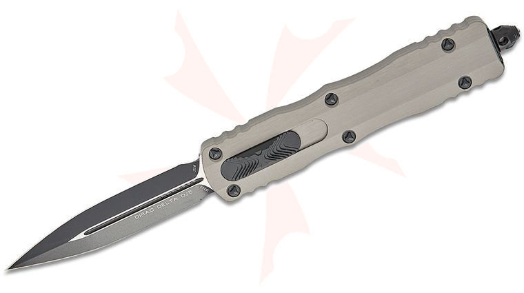 Microtech 227-1NC Dirac Delta AUTO OTF Knife 3.79 inch Black DLC Double Edge Dagger Blade, Natural Clear Aluminum Handles
