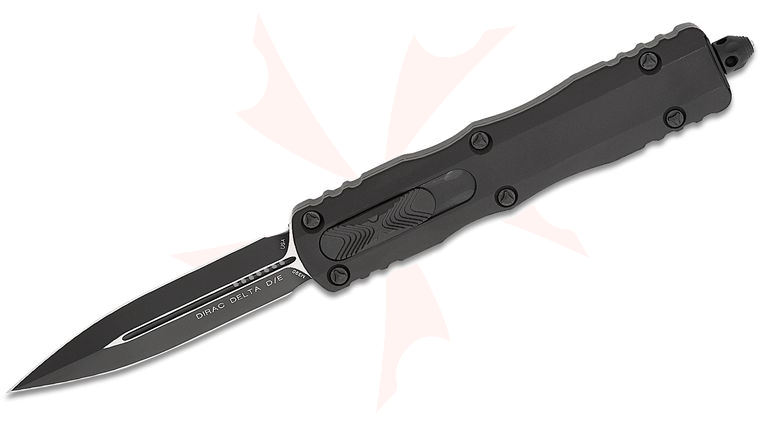 Microtech 227-1T Dirac Delta Tactical AUTO OTF Knife 3.79 inch Black Double Edge Dagger Blade, Black Aluminum Handles