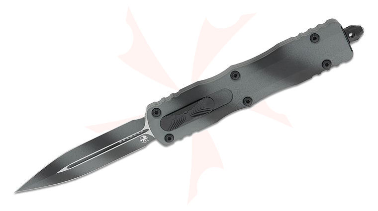 Microtech 227-1 UWPS Signature Series Dirac Delta AUTO OTF Knife 3.79 inch Urban War Paint Double Edge Dagger Blade and Deep Engraved Aluminum Handles