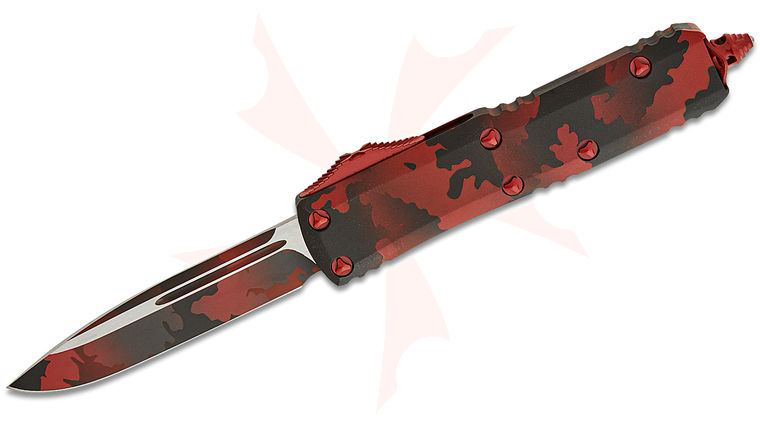 Microtech 231-1RCS Signature Series UTX-85 AUTO OTF Knife 3 inch Red Camo Drop Point Blade, Red Camo Aluminum Handles