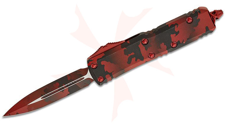 Microtech 232-1RCS Signature Series UTX-85 AUTO OTF Knife 3 inch Red Camo Double Edge Dagger Blade, Red Camo Aluminum Handles
