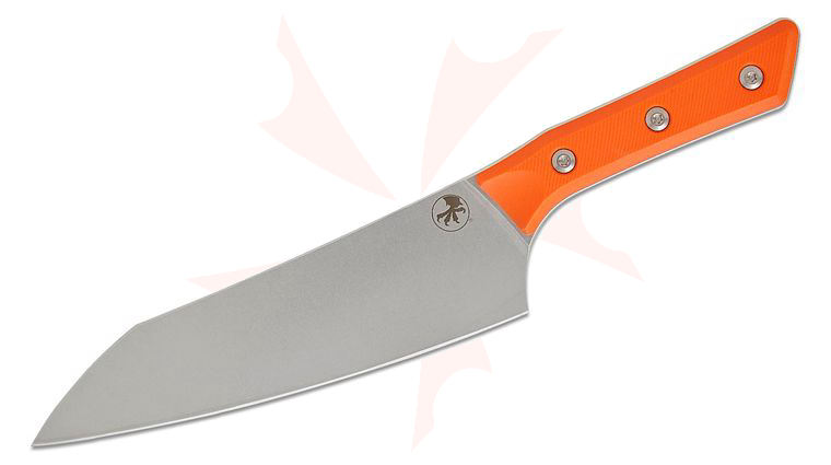 Microtech 3000-10EM Kitchen Chef's Knife 8 inch M390MK Stonewashed Blade, Ember Orange G10 Handles