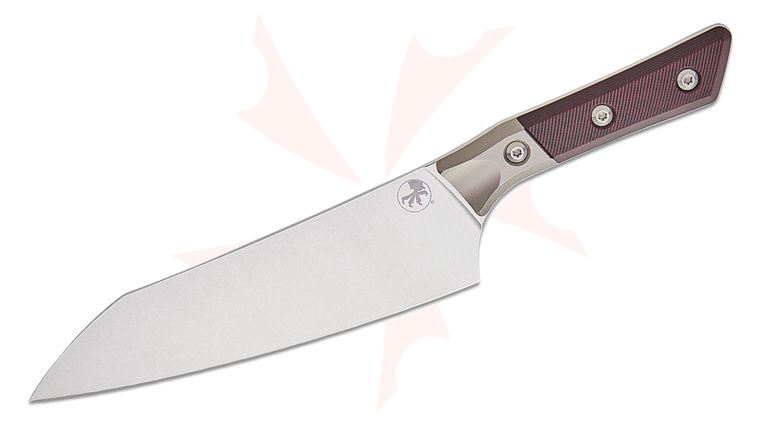 Microtech 3000B-10BC Kitchen Chef's Knife 8 inch M390MK Stonewashed Blade, Black Cherry G10 Handles with Bead Blast Titanium Bolsters