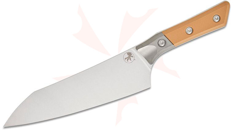 Microtech 3000B-10CE Kitchen Chef's Knife 8 inch M390MK Stonewashed Blade, Coyote Tan G10 Handles with Bead Blast Titanium Bolsters