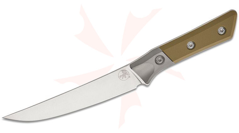 Microtech 3100B-10OD Kitchen Boning Knife 6.25 inch M390MK Stonewashed Blade, OD Green G10 Handles with Bead Blasted Titanium Bolsters