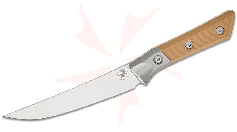 Microtech 3100B-10CE Kitchen Boning Knife 6.25 inch M390MK Stonewashed Blade, Coyote Tan G10 Handles with Bead Blasted Titanium Bolsters