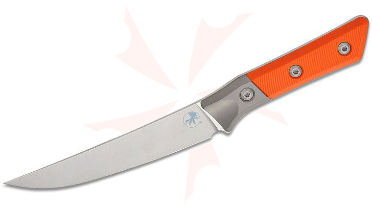 Microtech 3100B-10EM Kitchen Boning Knife 6.25 inch M390MK Stonewashed Blade, Ember Orange G10 Handles with Bead Blasted Titanium Bolsters