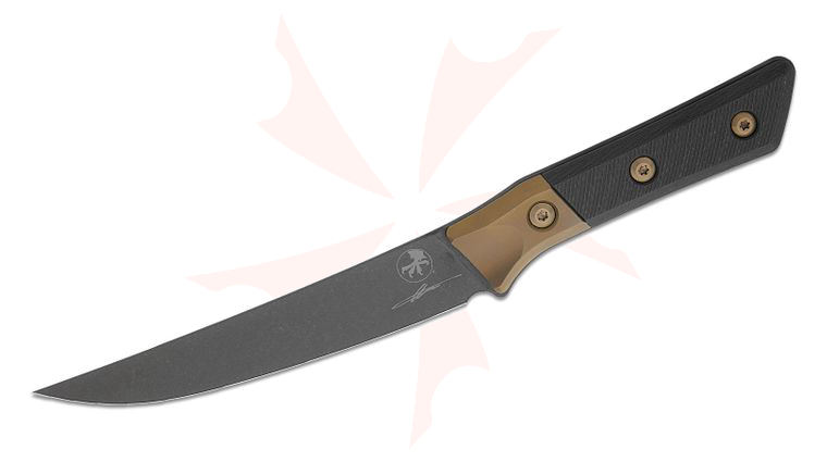 Microtech 3100B-1DLCCFS Signature Series Kitchen Boning Knife 6.25 inch M390MK Black DLC Blade, Carbon Fiber Handles with Bronze Titanium Bolsters