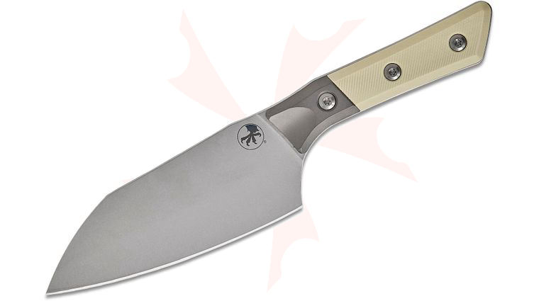 Microtech 3200B-10IV Kitchen Santoku Knife 6 inch M390MK Stonewashed Blade, Ivory G10 Handles with Bead Blasted Titanium Bolsters