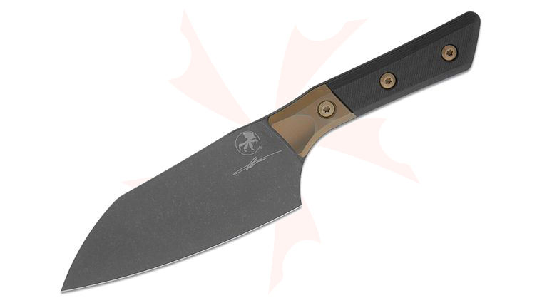 Microtech 3200B-1DLCCFS Signature Series Kitchen Santoku Knife 6 inch M390MK Black DLC Blade, Carbon Fiber Handles with Bronze Titanium Bolsters
