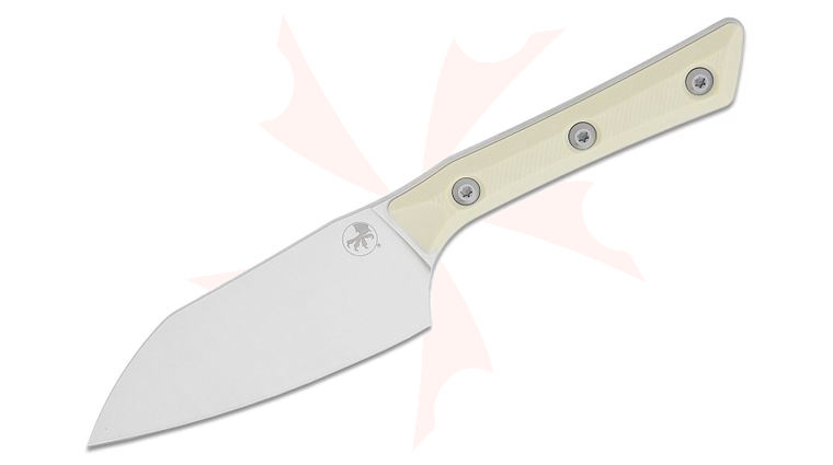 Microtech 3300-10IV Kitchen Santoku Knife 4.2 inch M390MK Stonewashed Blade, Ivory G10 Handles