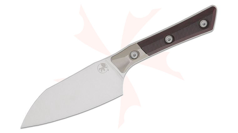 Microtech 3300B-10BC Kitchen Santoku Knife 4.2 inch M390MK Stonewashed Blade, Black Cherry G10 Handles with Bead Blast Titanium Bolsters