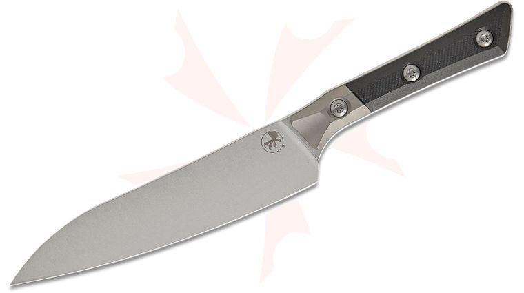 Microtech 3400B-10BK Kitchen Utility Knife 6 inch M390MK Stonewashed Blade, Black G10 Handles with Bead Blasted Titanium Bolsters