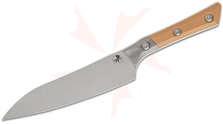 Microtech 3400B-10CE Kitchen Utility Knife 6 inch M390MK Stonewashed Blade, Coyote Tan G10 Handles with Bead Blasted Titanium Bolsters