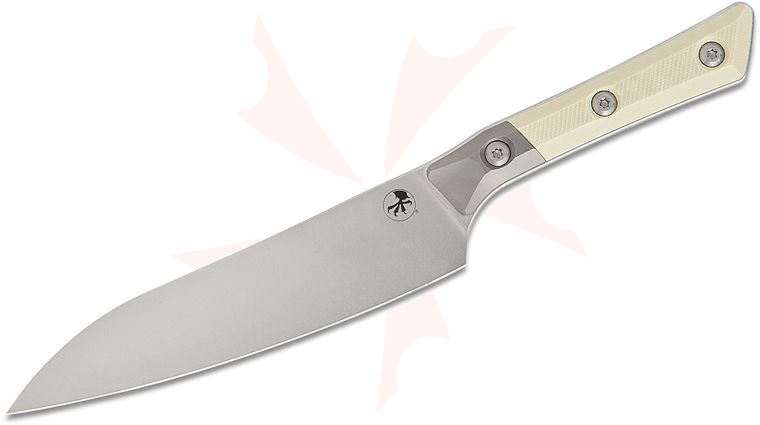 Microtech 3400B-10IV Kitchen Utility Knife 6 inch M390MK Stonewashed Blade, Ivory G10 Handles with Bead Blasted Titanium Bolsters