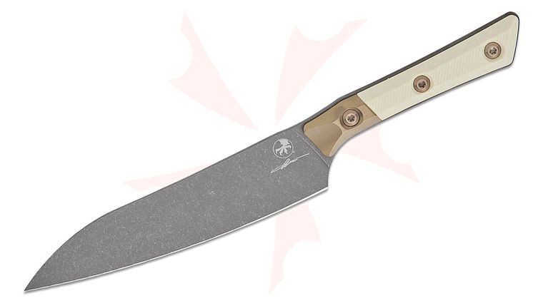 Microtech 3400B-1DLCIVS Signature Series Kitchen Utility Knife 6 inch M390MK DLC Blade, Ivory G10 Handles with Bronze Titanium Bolsters