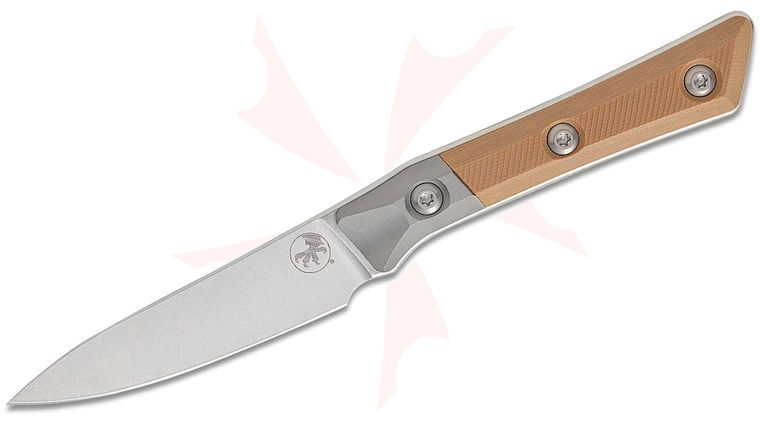 Microtech 3500B-10CE Kitchen Paring Knife 3.75 inch M390MK Stonewashed Blade, Coyote Tan G10 Handles with Bead Blast Titanium Bolsters