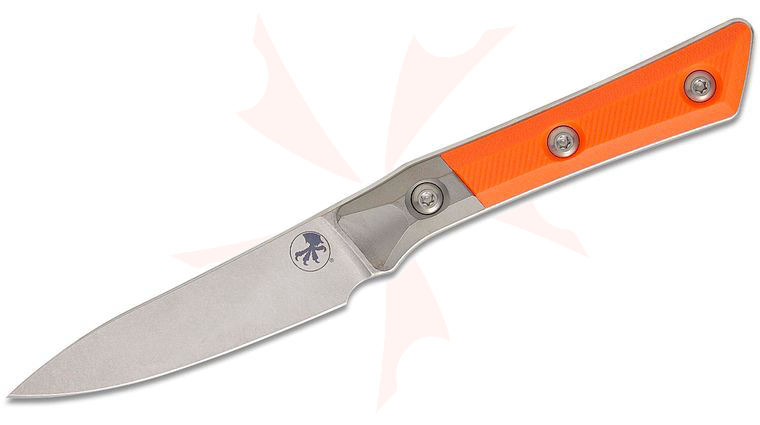 Microtech 3500B-10EM Kitchen Paring Knife 3.75 inch M390MK Stonewashed Blade, Ember Orange G10 Handles with Bead Blast Titanium Bolsters
