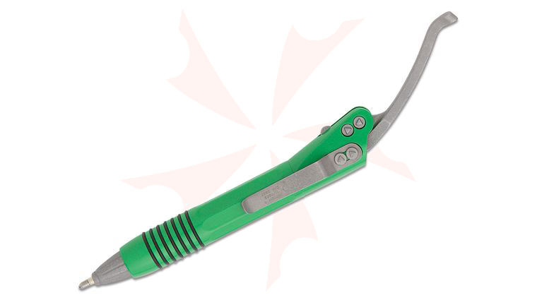 Microtech Siphon II Green Stainless Steel Pen, Black Ink, Apocalyptic Hardware