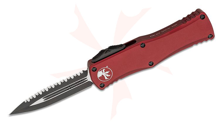 Microtech 702-3MR Hera OTF AUTO Knife 3.125 inch Black Plain/Serrated Double Edge Dagger Blade, Merlot Aluminum Handles