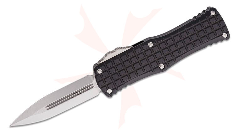 Microtech 702-10FRS Hera OTF AUTO Knife 3.125 inch Stonewashed Double Edge Dagger Blade, Black Frag Aluminum Handles