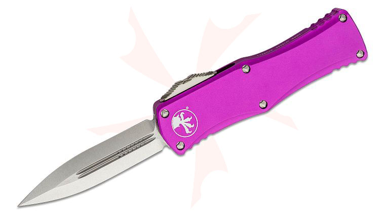 Microtech 702-10VI Hera OTF AUTO Knife 3.125 inch Stonewashed Double Edge Dagger Blade, Violet Aluminum Handles