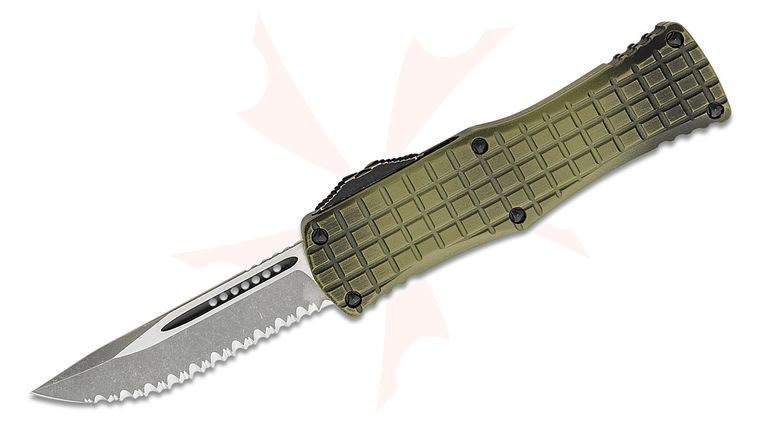 Microtech 703-12APFRGS Signature Series Hera OTF AUTO Knife 3.125 inch Apocalyptic Drop Point Blade, Grenade Green Frag Aluminum Handles