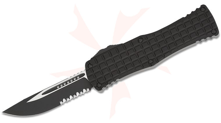 Microtech 703-2TFRS Signature Series Hera Tactical OTF AUTO Knife 3.125 inch Black Drop Point Combo Blade, Black Frag Aluminum Handles