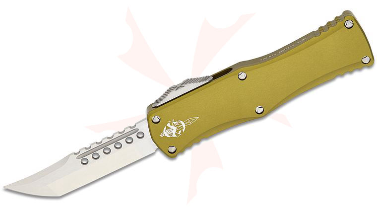 Microtech 919-10ODS Signature Series Hera OTF AUTO Knife 3.125 inch Stonewashed Hellhound Tanto Blade, OD Green Aluminum Handles