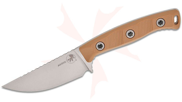 Microtech 95-10DE-5 Akris Fixed Blade Knife 3.7 inch M390MK Stonewashed Drop Point Plain Blade, Milled Dark Earth G10 Handles, Black Kydex Sheath